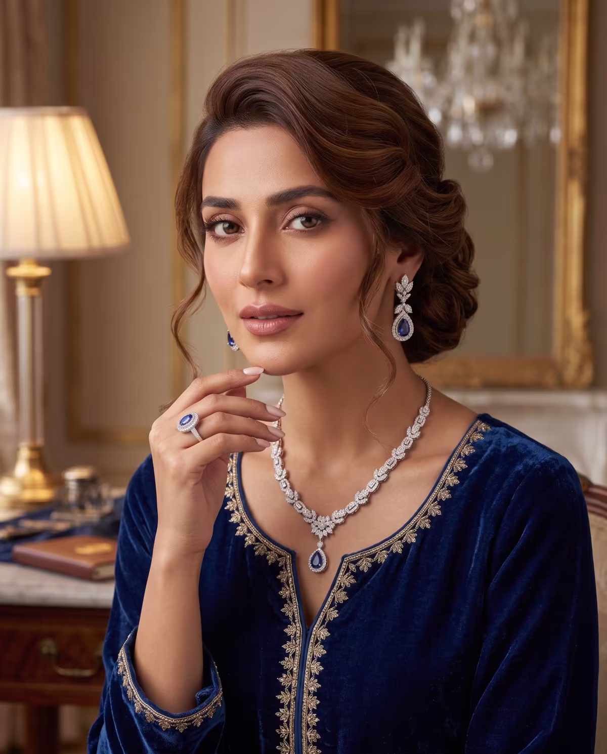 Celestial Blue Set with Real Zircons Gold Plated 925 Silver - View 2