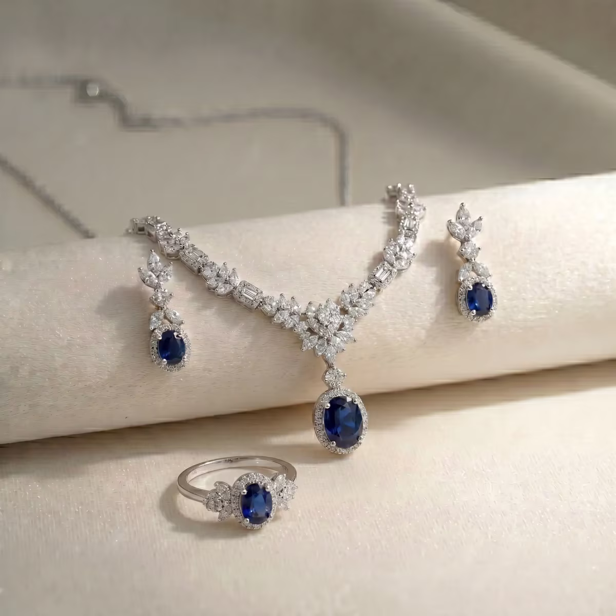 Celestial Blue Set with Real Zircons Gold Plated 925 Silver - View 1